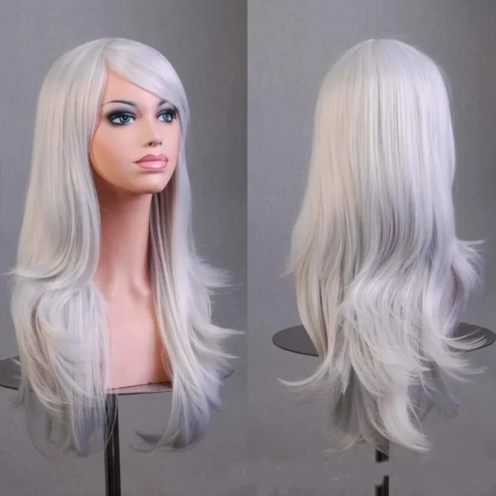 2/$30 NEW Long Layered Silver White Wig Bangs Role CosPlay Dress Up Halloween